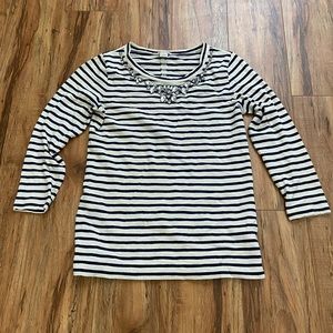 J Crew 3/4 sleeve Jeweled Collared top